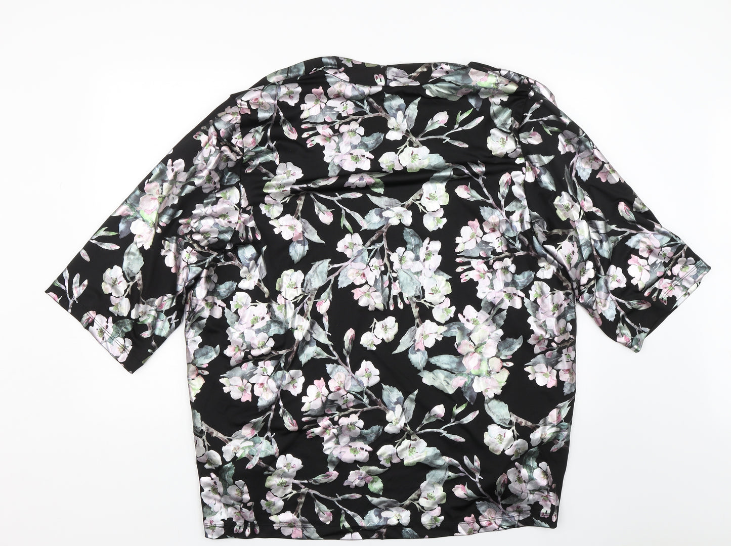 Kim & Co Womens Black Floral  Cardigan Jumper Size 3XL