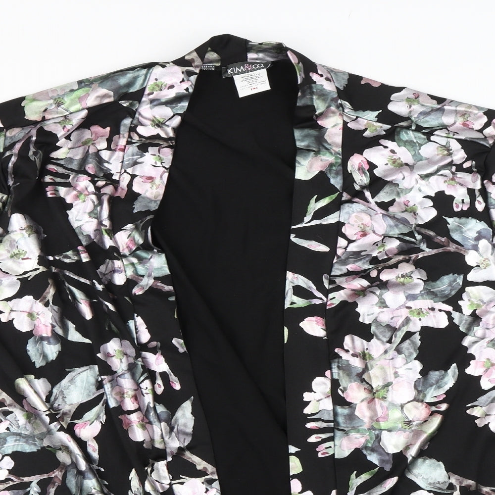 Kim & Co Womens Black Floral  Cardigan Jumper Size 3XL