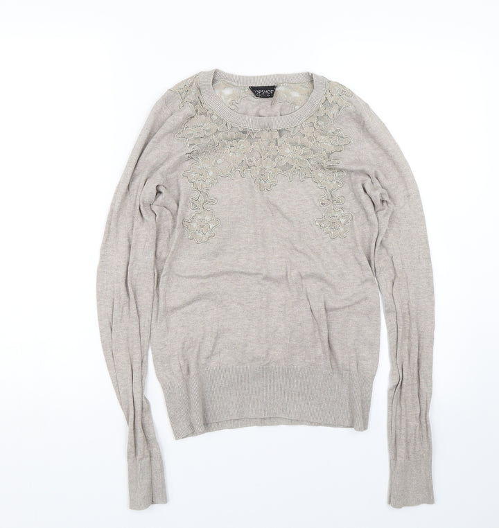 Topshop Womens Brown Floral  Pullover Jumper Size 8