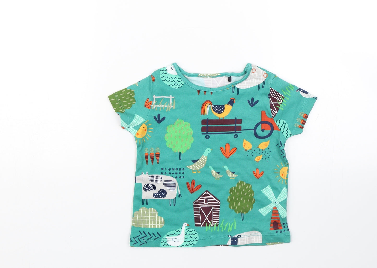 NEXT Baby Green   Basic T-Shirt Size 9-12 Months  - Farm Animals