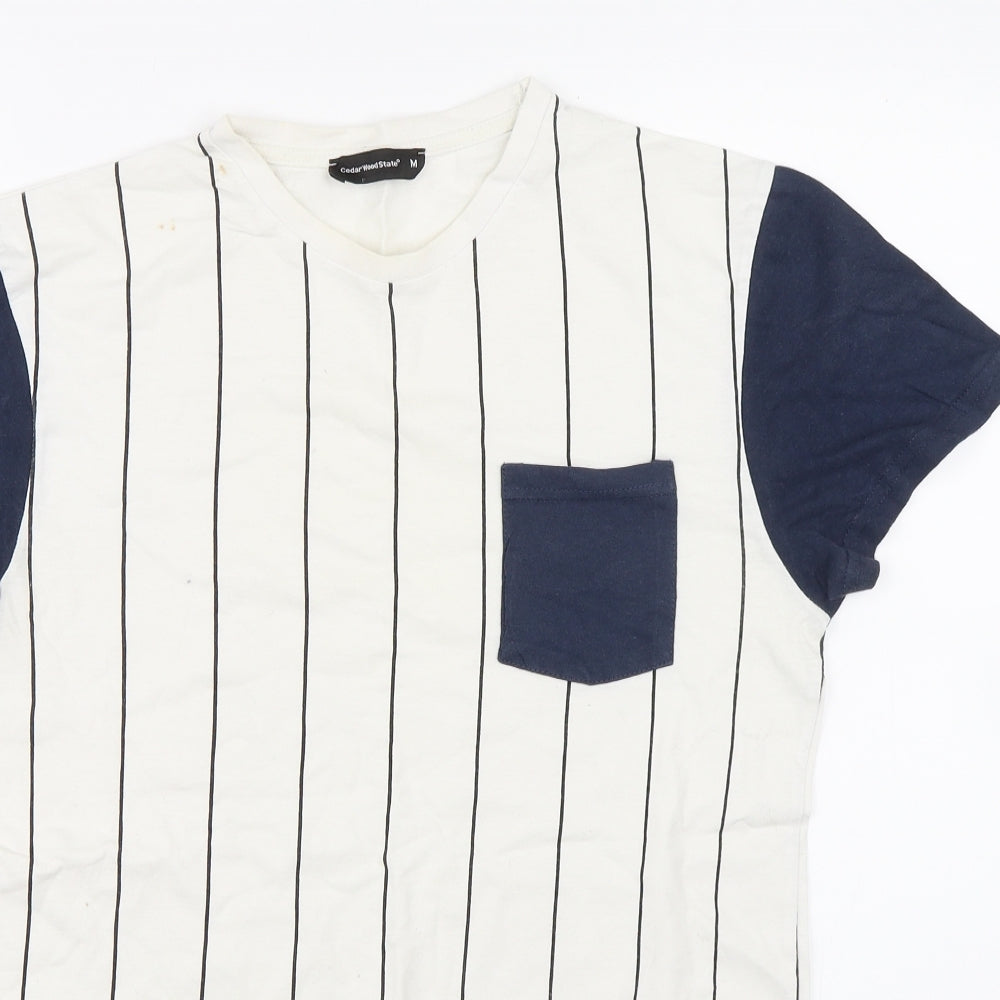 Primark Mens White Striped   T-Shirt Size M