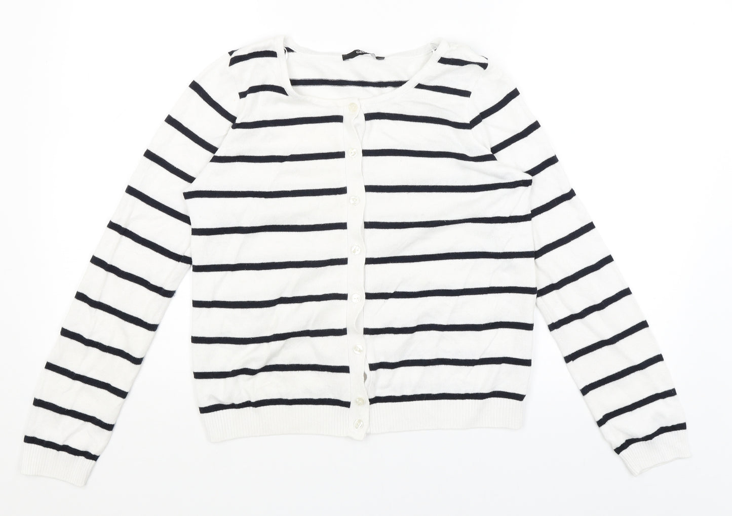 George Womens White Striped  Cardigan Jumper Size 8