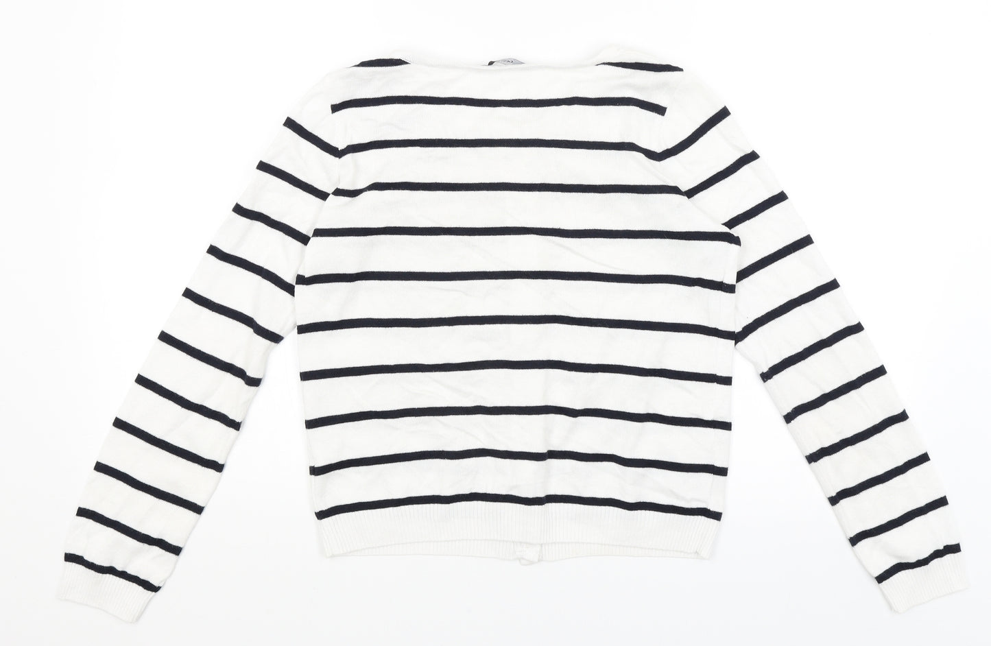 George Womens White Striped  Cardigan Jumper Size 8