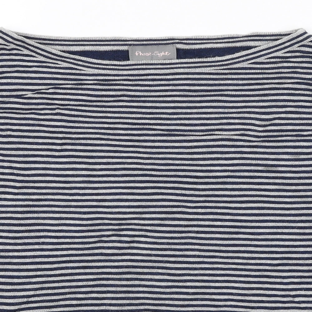 Phase Eight Womens Grey Striped  Basic T-Shirt Size XS
