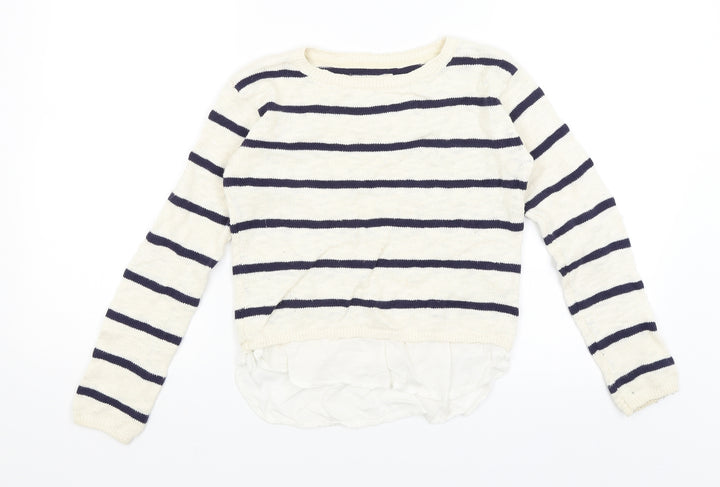 H&M Girls Ivory Striped Pullover Jumper Size 9-10 Years