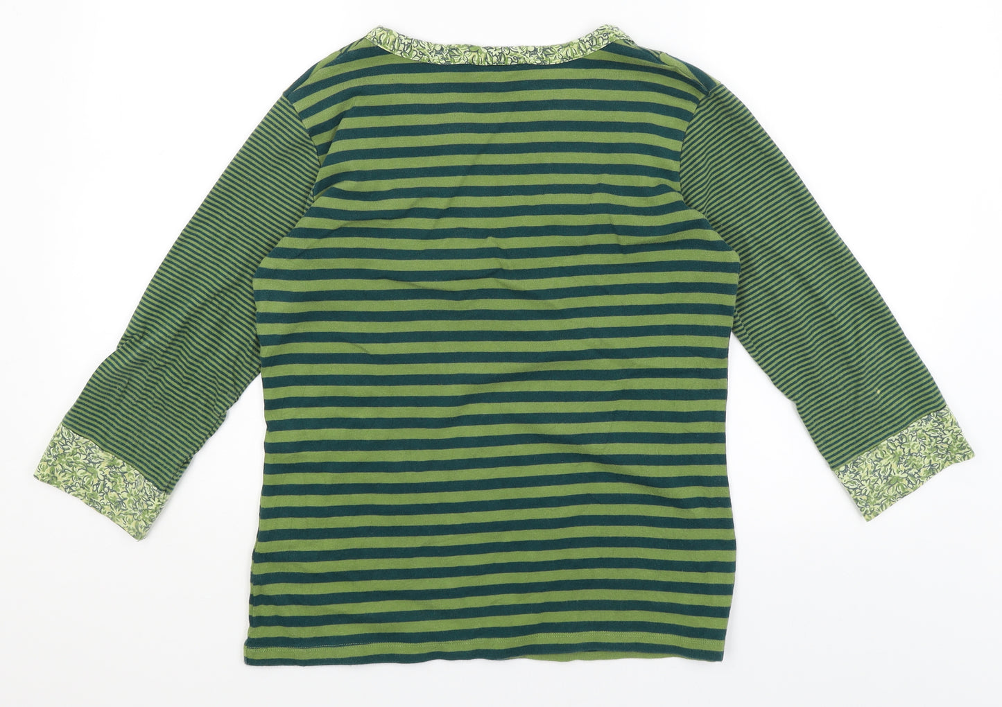 M&Co Womens Green Striped  Basic T-Shirt Size L