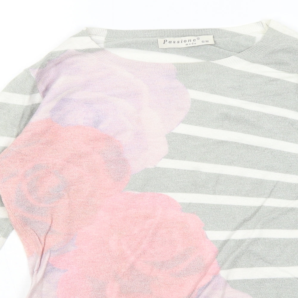 Passione Womens Green Striped  Pullover Jumper Size S