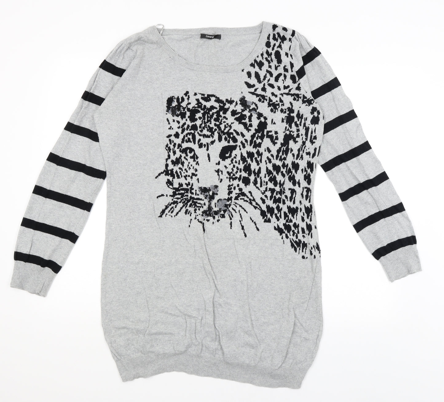 George Womens Grey Striped  Basic T-Shirt Size 16