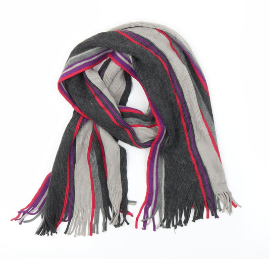 Front view of Preworn men’s grey striped scarf one size