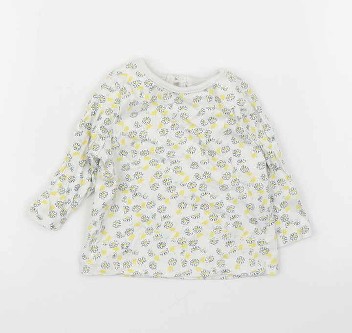 M&Co Girls White Floral Basic Blouse Size 0-3 Months