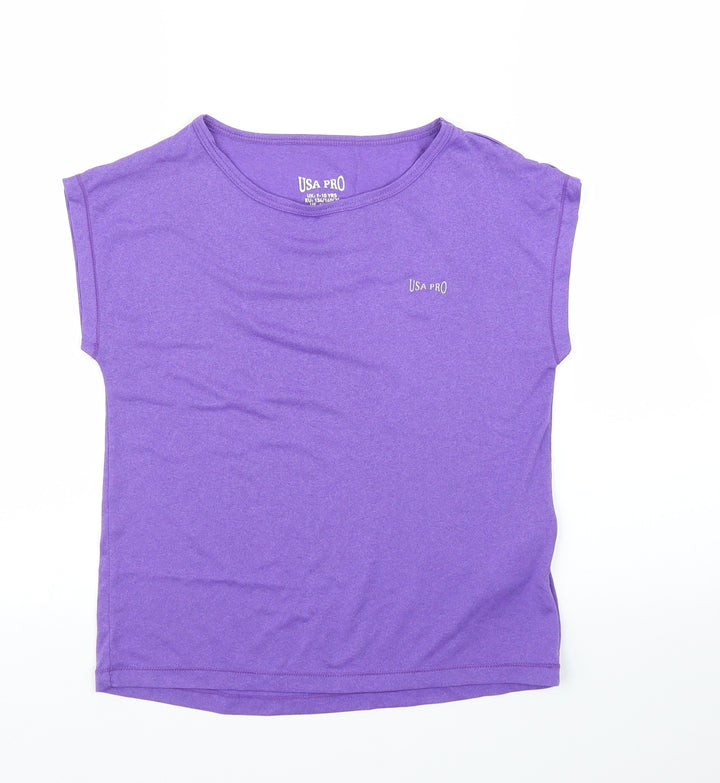 USA Pro Girls Purple   Basic T-Shirt Size 9-10 Years