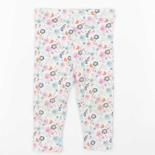 TU Girls Beige Floral  Capri Leggings Size 6-9 Months
