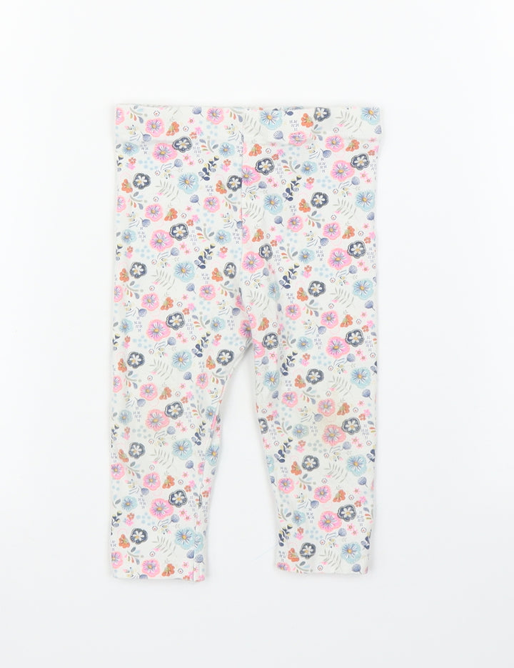 TU Girls Beige Floral  Capri Leggings Size 6-9 Months