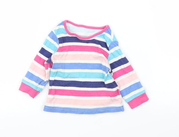 George Girls Pink Striped Basic T-Shirt Size 0-3 Months