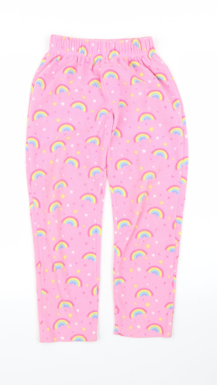 Preworn Girls Pink Solid Fleece Capri Pyjama Pants Size 7-8 Years - Rainbows
