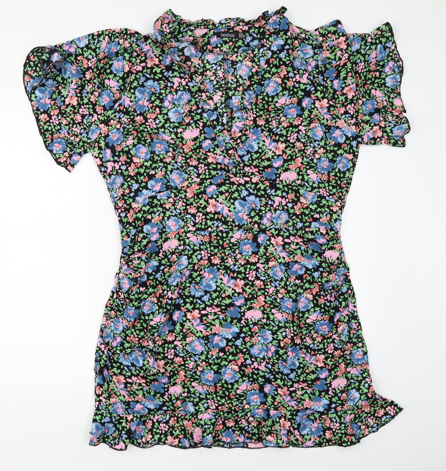 Boohoo Womens Black Floral  Fit & Flare  Size 18