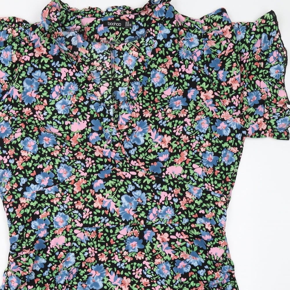 Boohoo Womens Black Floral  Fit & Flare  Size 18