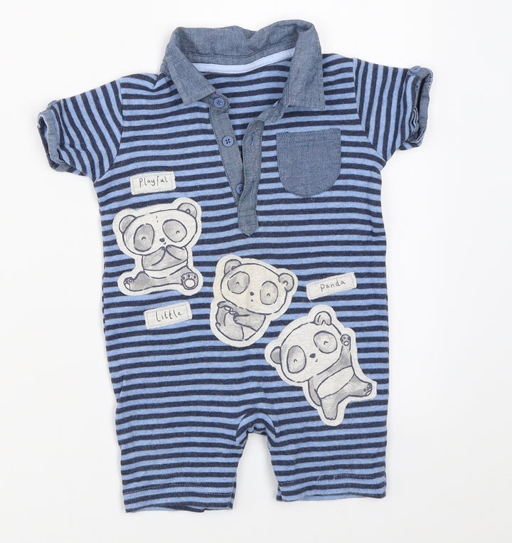 George Boys Blue Striped  Romper One-Piece Size 6-9 Months