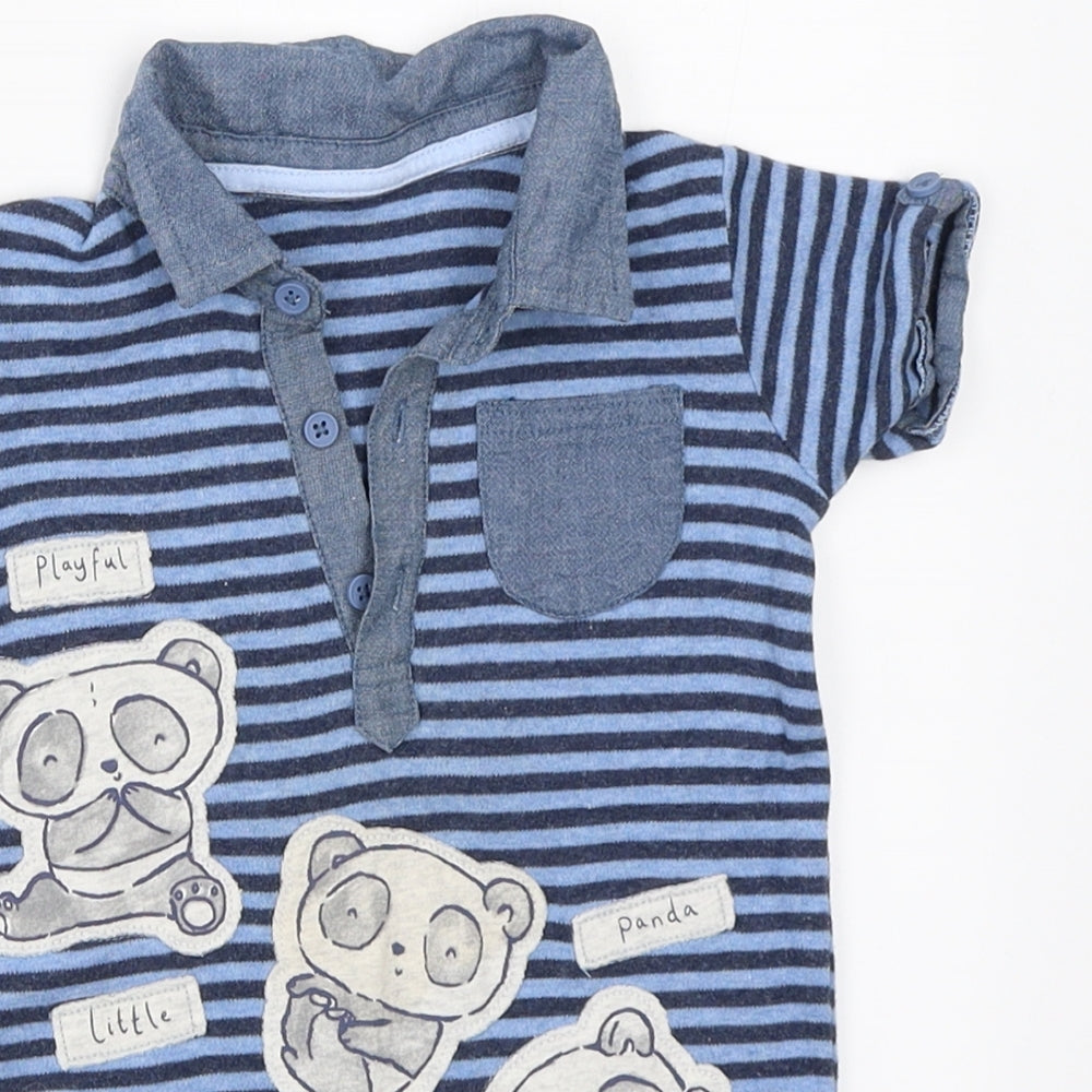George Boys Blue Striped  Romper One-Piece Size 6-9 Months