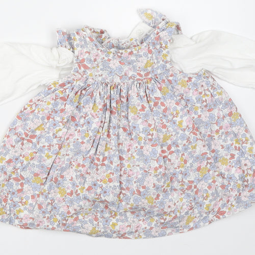 Nutmeg Girls Ivory Floral  Pinafore/Dungaree Dress  Size 0-3 Months