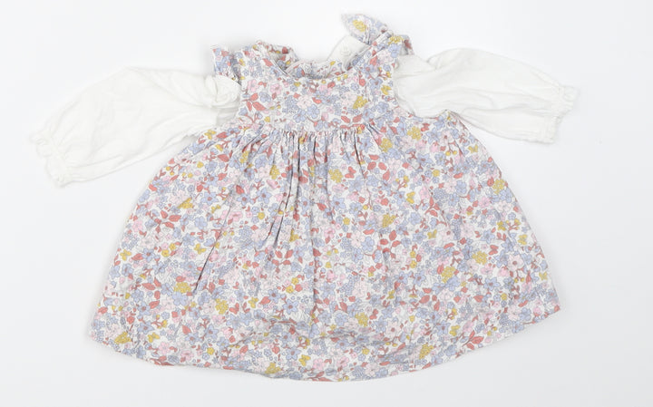 Nutmeg Girls Ivory Floral Pinafore/Dungaree Dress Size 0-3 Months