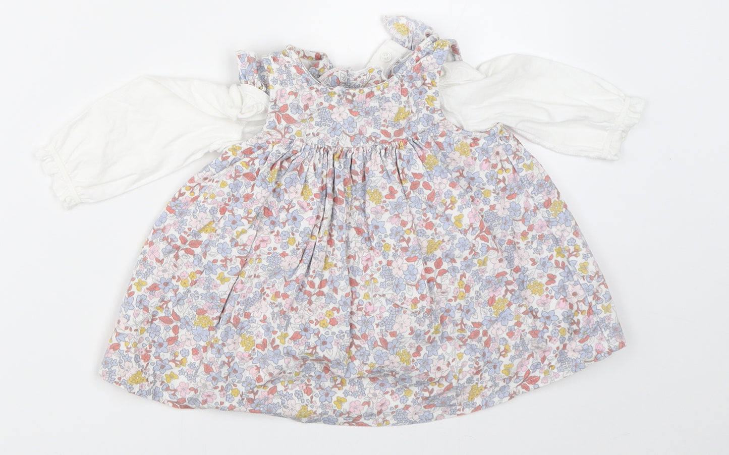 Nutmeg Girls Ivory Floral  Pinafore/Dungaree Dress  Size 0-3 Months