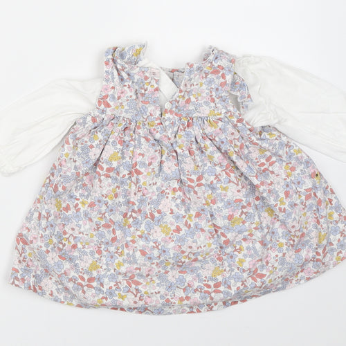 Nutmeg Girls Ivory Floral  Pinafore/Dungaree Dress  Size 0-3 Months