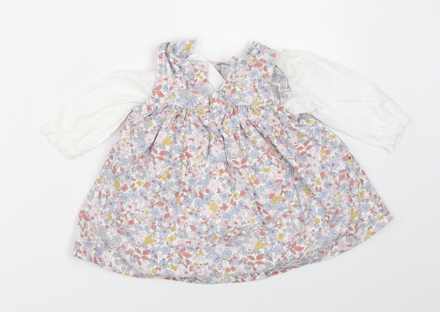 Nutmeg Girls Ivory Floral  Pinafore/Dungaree Dress  Size 0-3 Months
