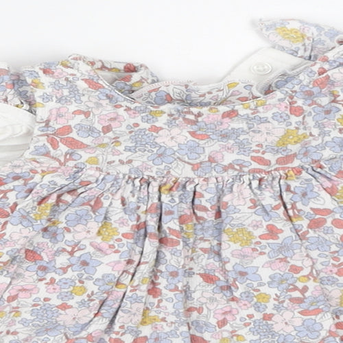 Nutmeg Girls Ivory Floral  Pinafore/Dungaree Dress  Size 0-3 Months