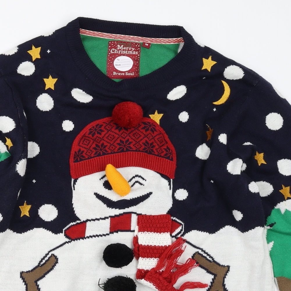 Brave Soul Mens Blue   Pullover Jumper Size M  - Christmas jumper