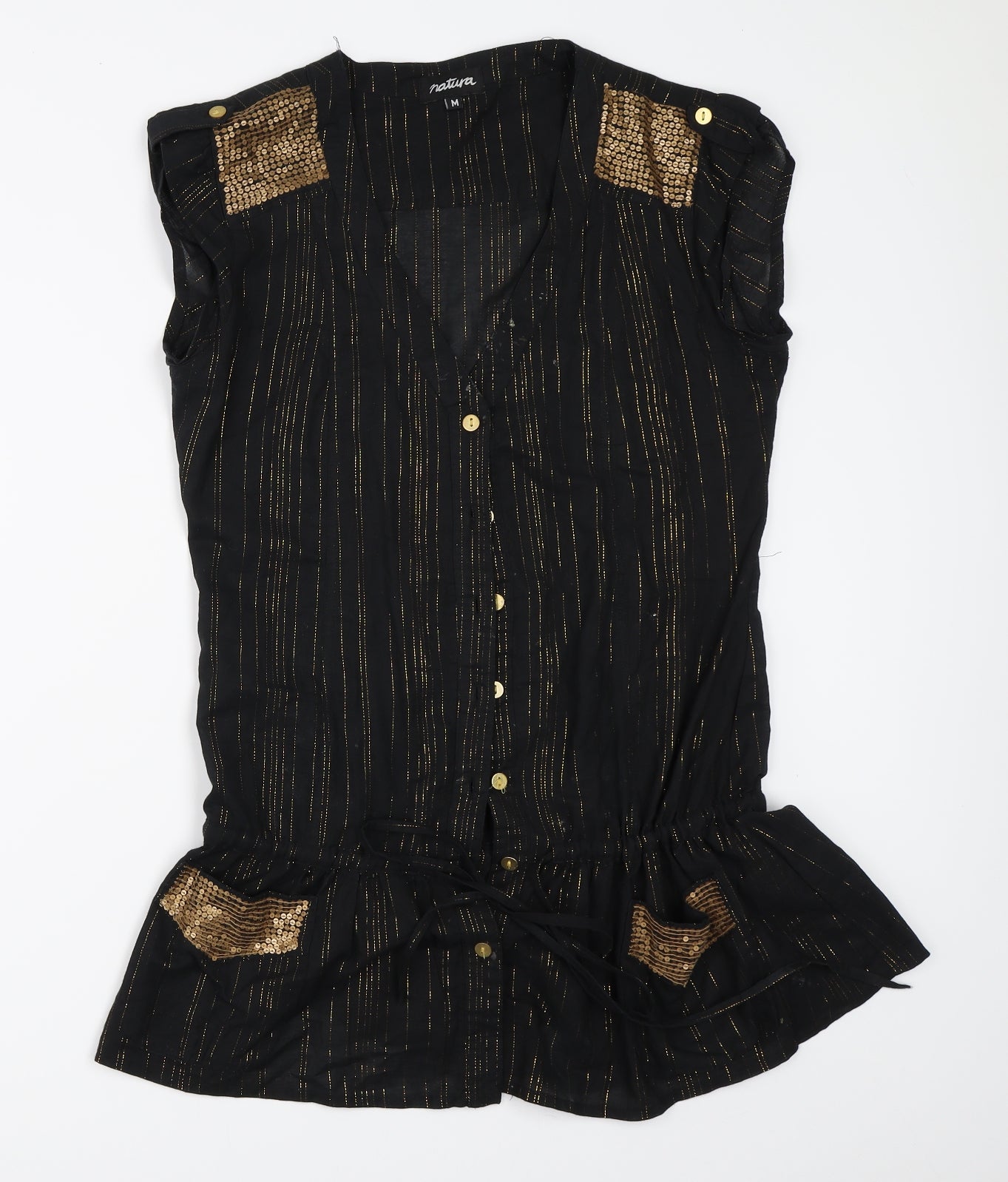 Natura Womens Black   Basic Button-Up Size M