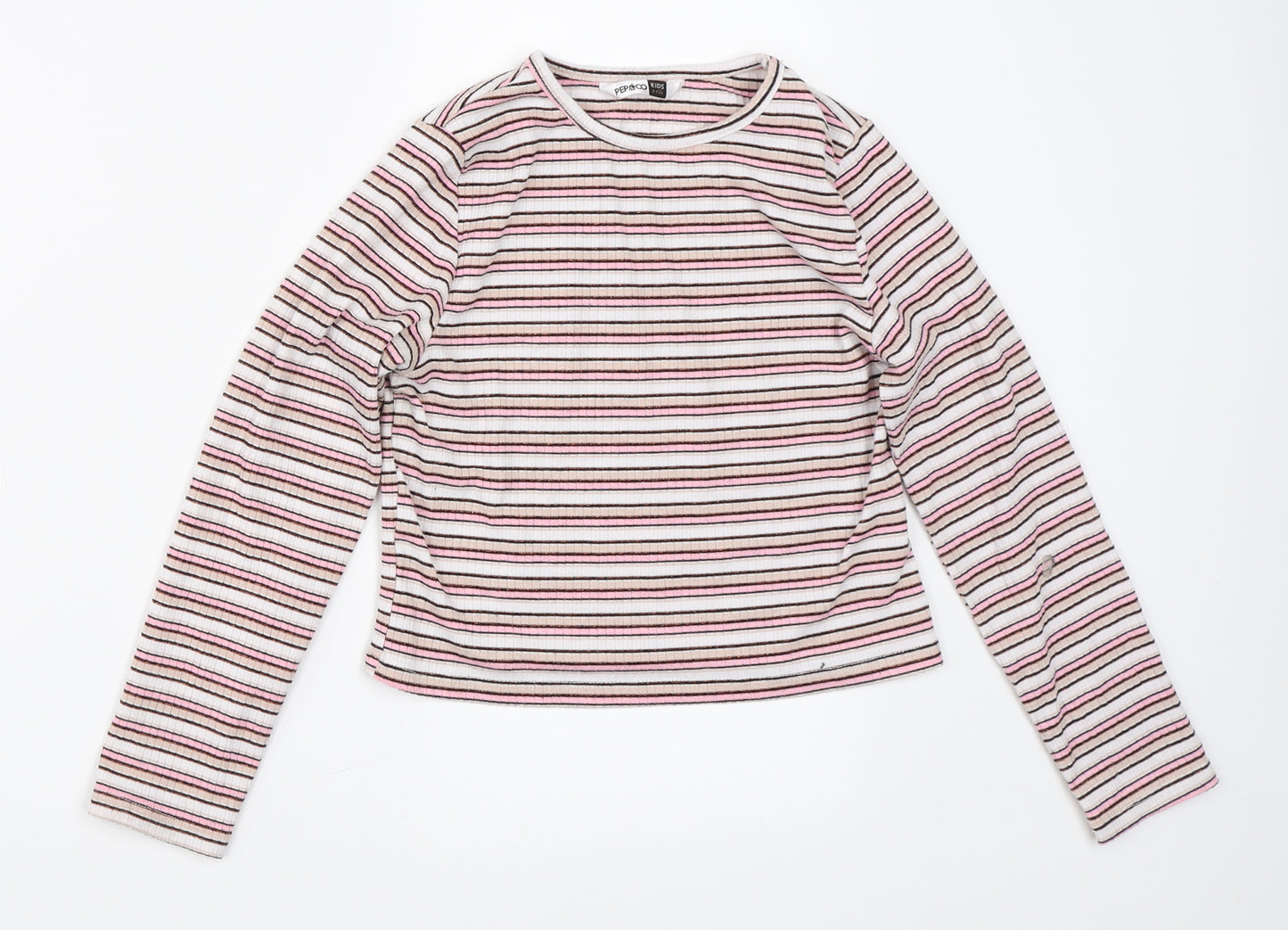 Pep&Co Girls Pink Striped  Basic T-Shirt Size 8-9 Years