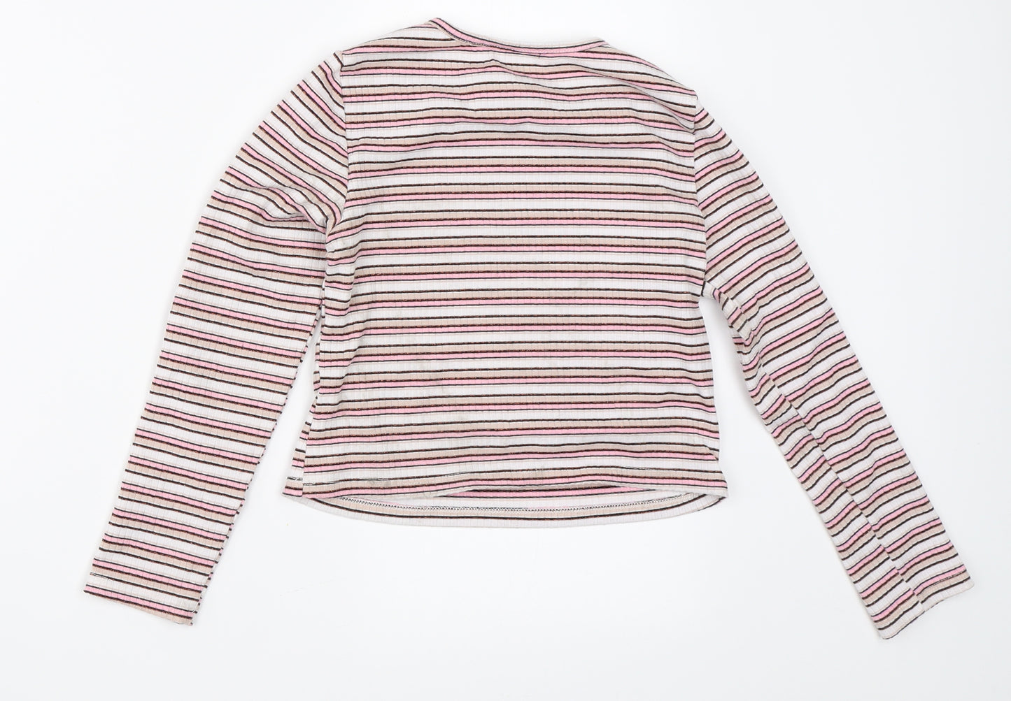 Pep&Co Girls Pink Striped  Basic T-Shirt Size 8-9 Years