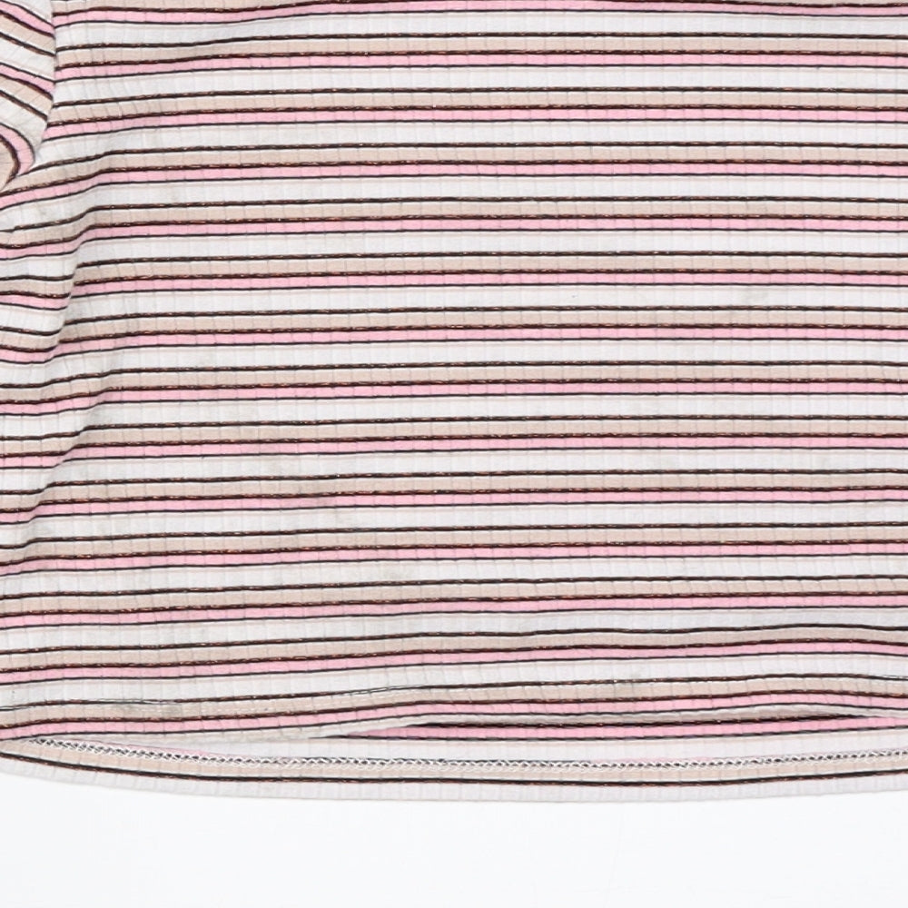 Pep&Co Girls Pink Striped  Basic T-Shirt Size 8-9 Years