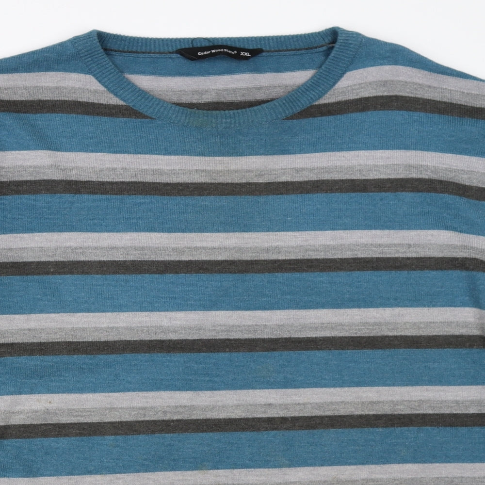 Cedar Wood State Mens Blue Striped  Pullover Jumper Size 2XL