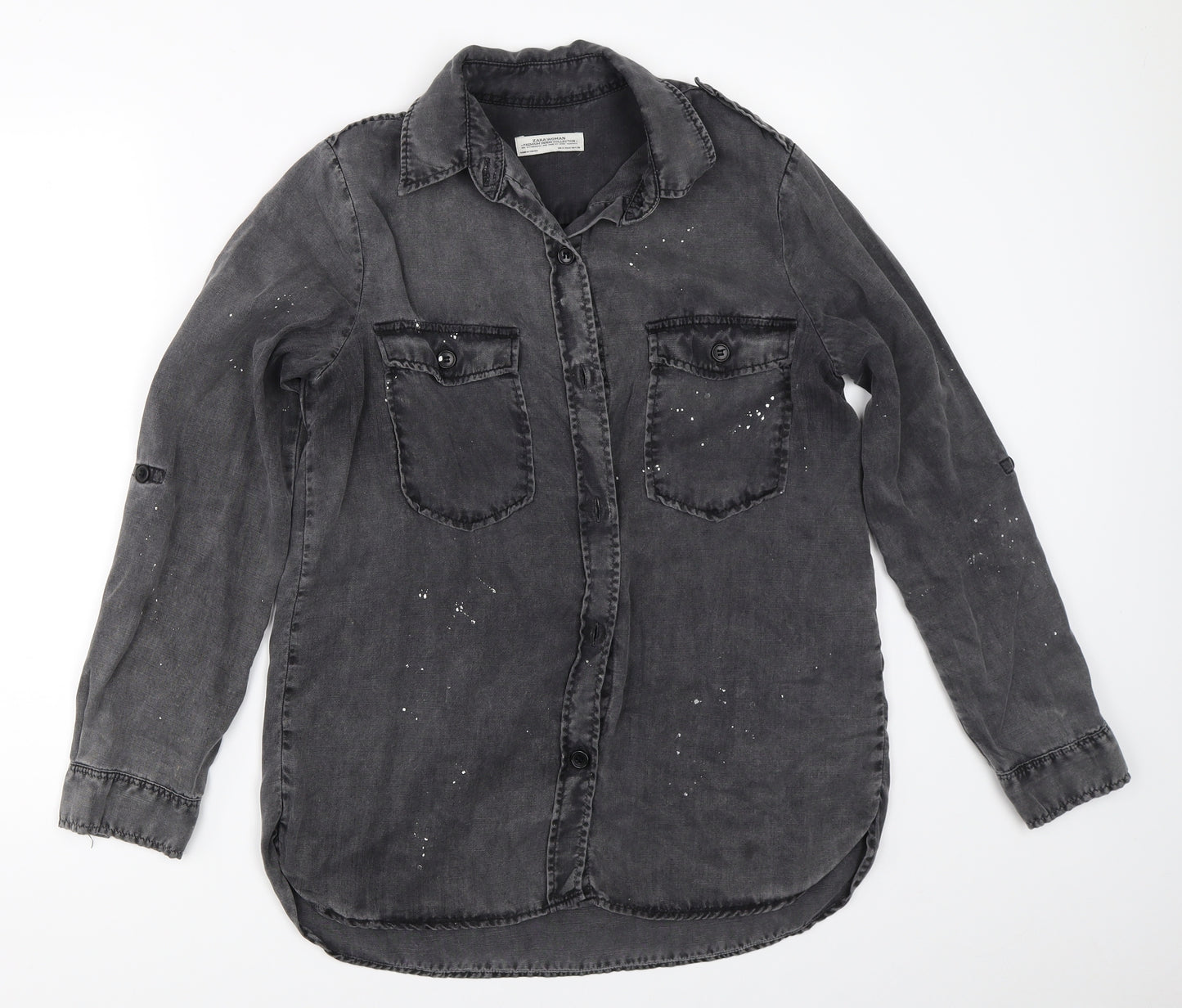 Zara Womens Black  Denim Basic Button-Up Size M