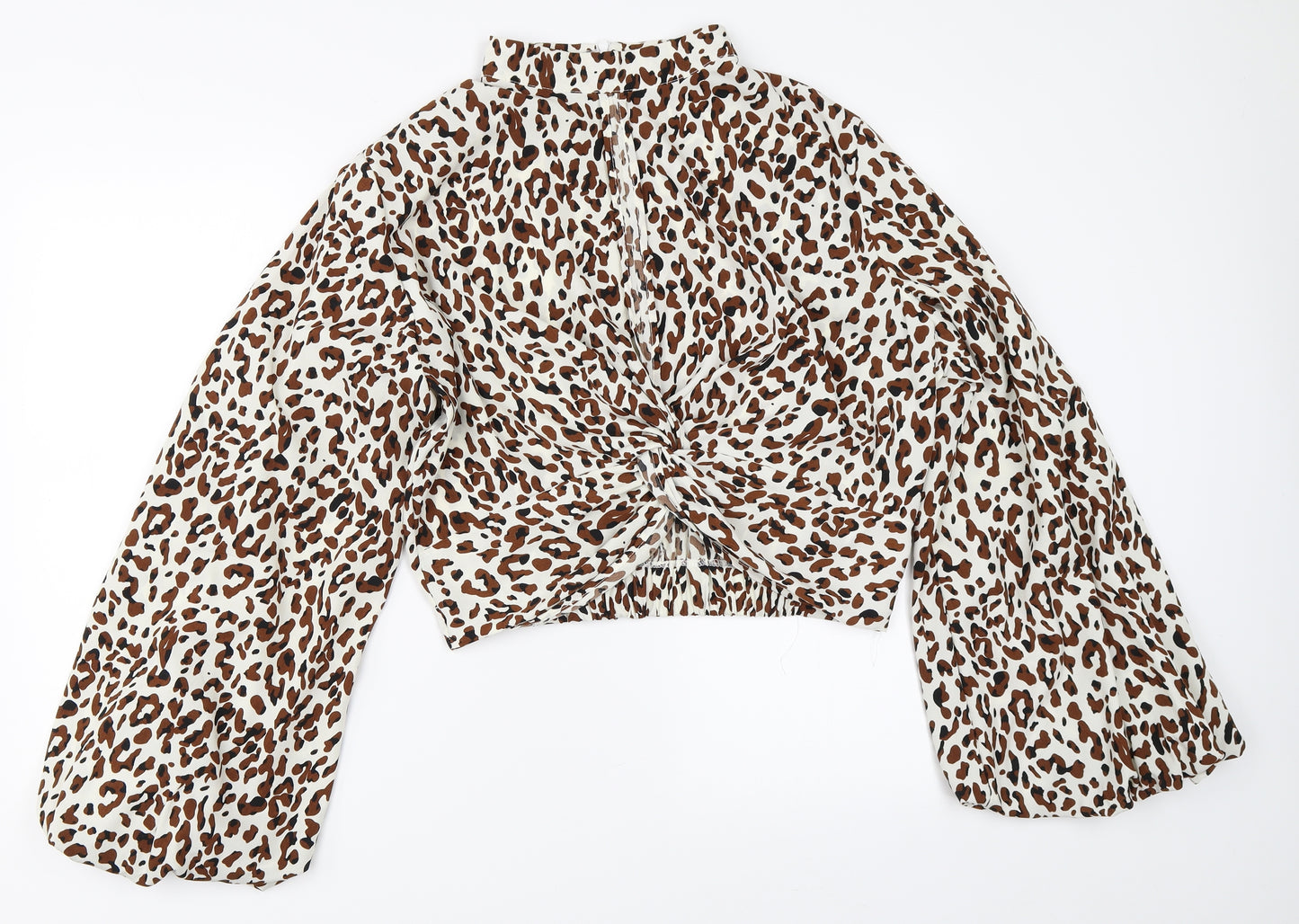 Luzabelle Womens Beige Animal Print  Basic Blouse Size M