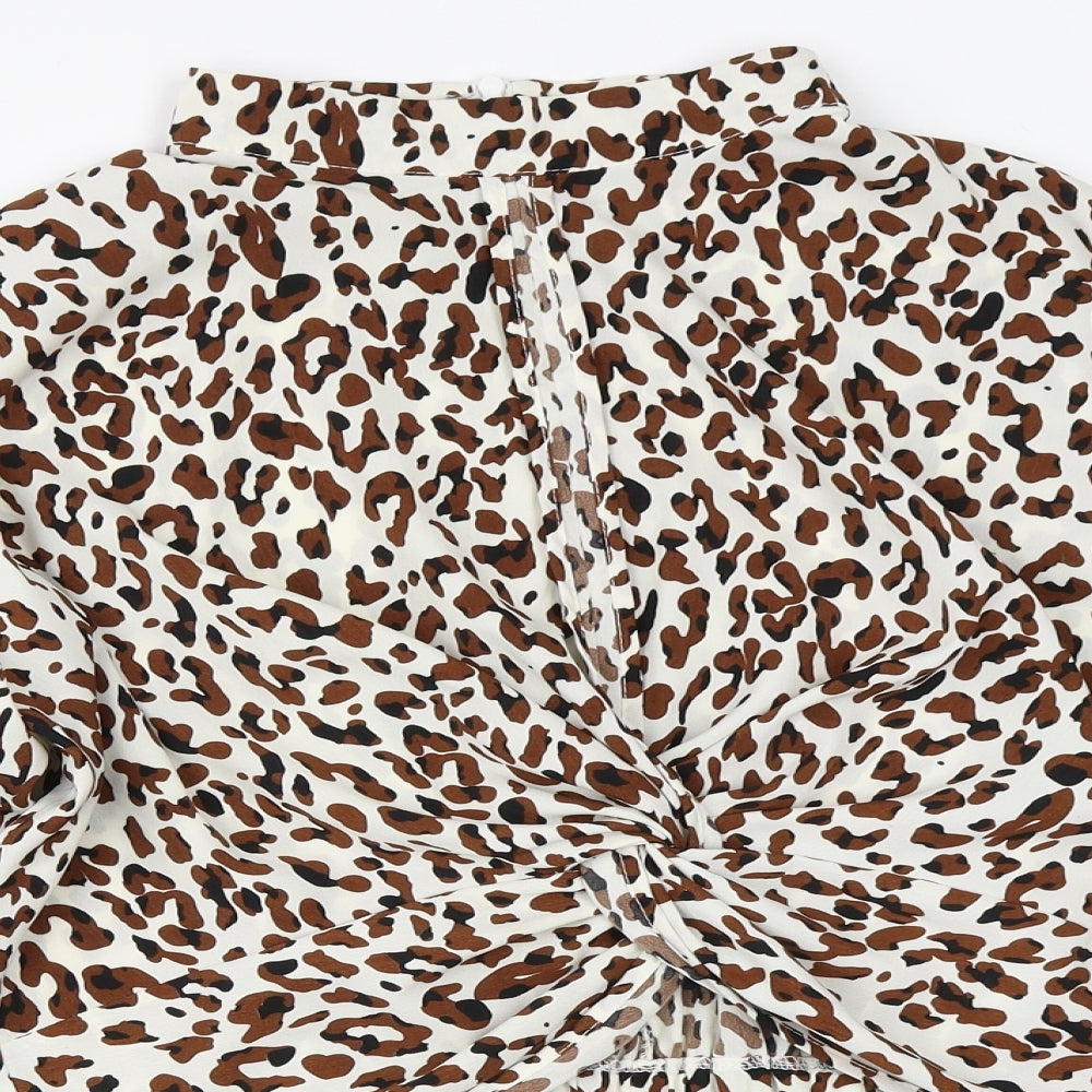 Luzabelle Womens Beige Animal Print  Basic Blouse Size M