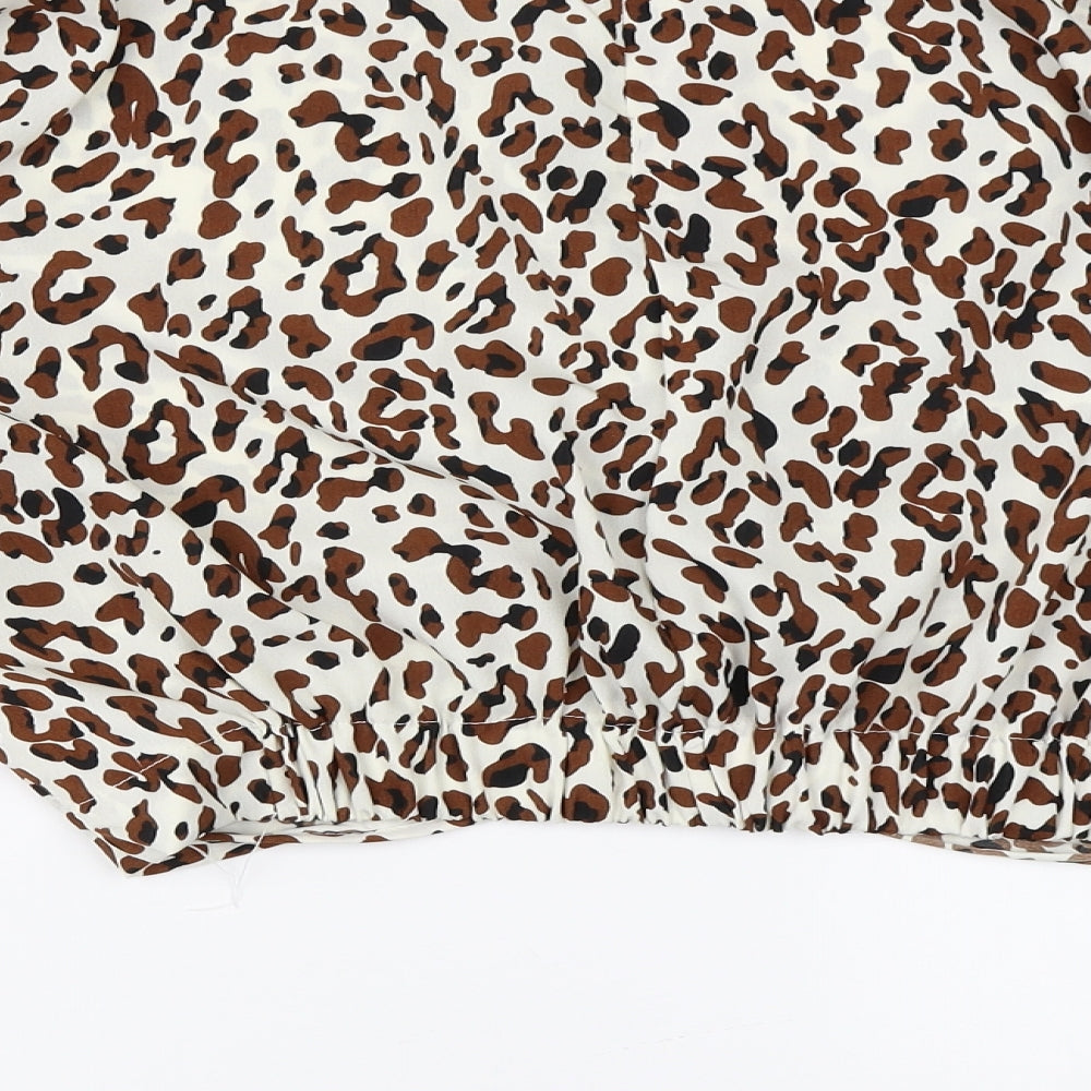 Luzabelle Womens Beige Animal Print  Basic Blouse Size M
