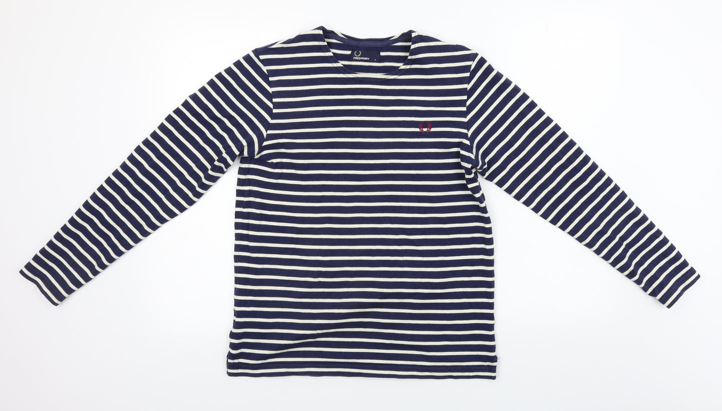 Fred Perry  Mens Blue Striped   T-Shirt Size S