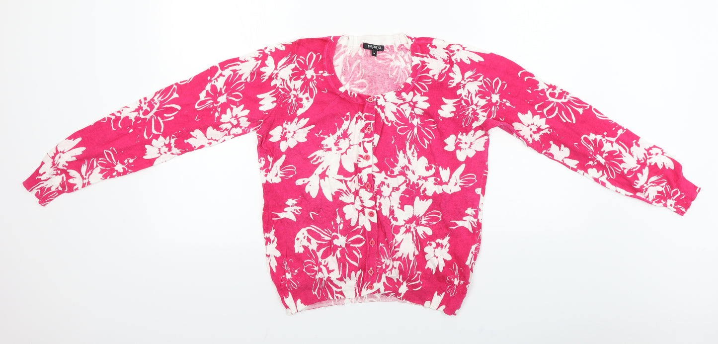 Papaya  Womens Pink Floral  Cardigan Jumper Size 14