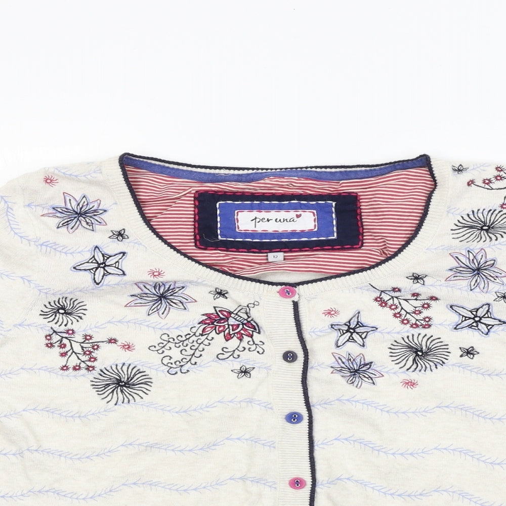 Marks and Spencer  Womens Beige Floral  Cardigan Jumper Size 12