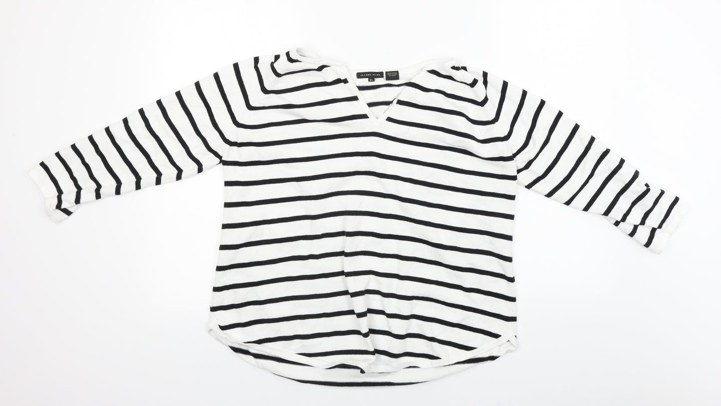 Jeanne Pierre  Womens White Striped  Pullover Jumper Size XL