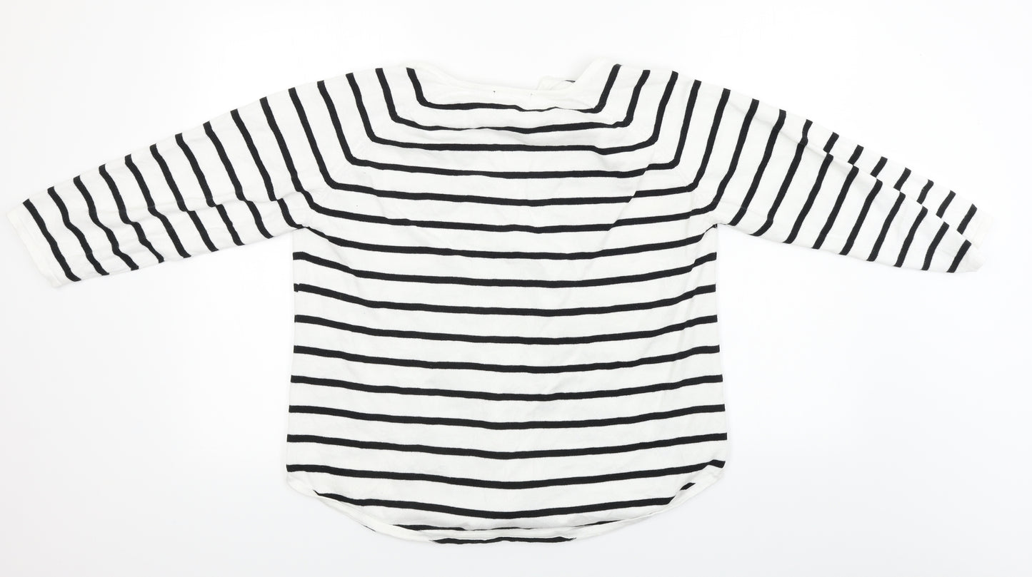 Jeanne Pierre  Womens White Striped  Pullover Jumper Size XL