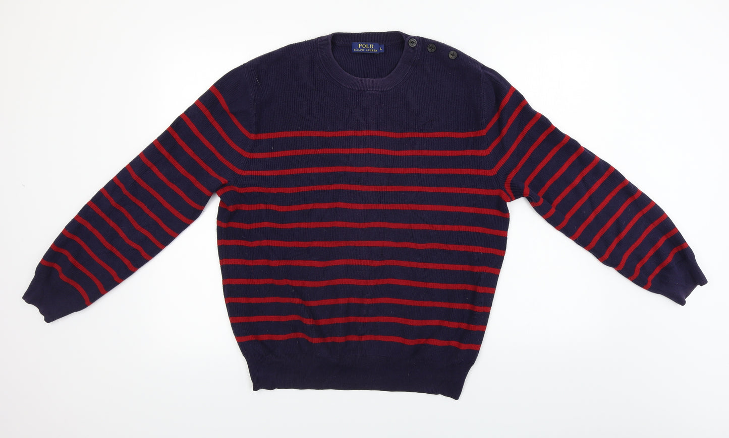 Ralph Lauren  Mens Blue Striped  Pullover Jumper Size L