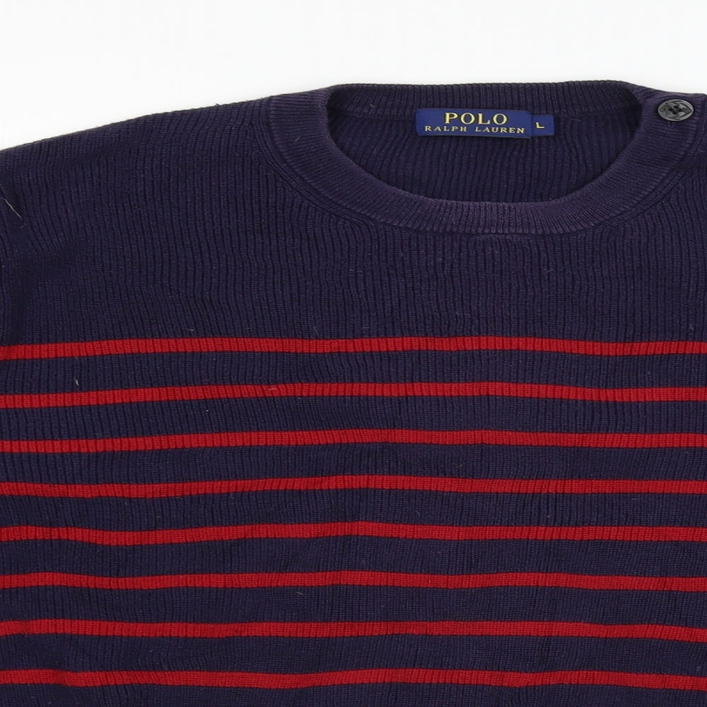 Ralph Lauren  Mens Blue Striped  Pullover Jumper Size L