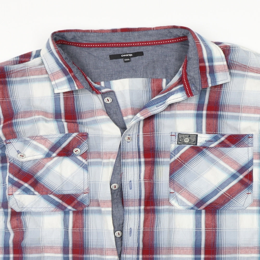 George Mens Blue Check   Button-Up Size 4XL