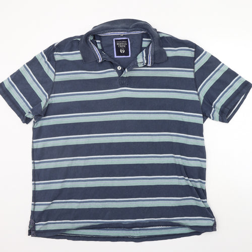 BOSTON CREW Mens Blue Striped   Polo Size 3XL