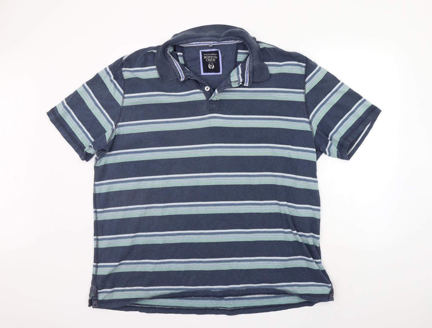 BOSTON CREW Mens Blue Striped   Polo Size 3XL