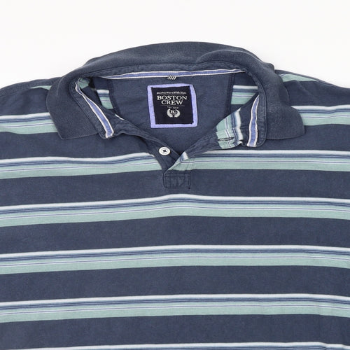 BOSTON CREW Mens Blue Striped   Polo Size 3XL